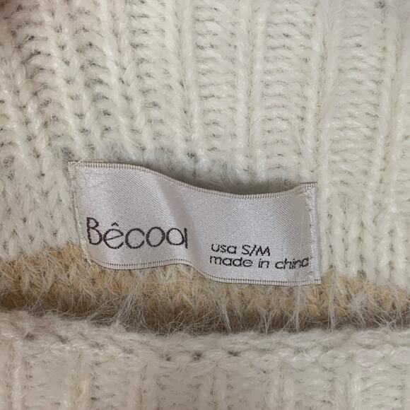 Be Cool women's small medium sweater pullover fuzzy stripe new cream neutral - Picture 2 of 10